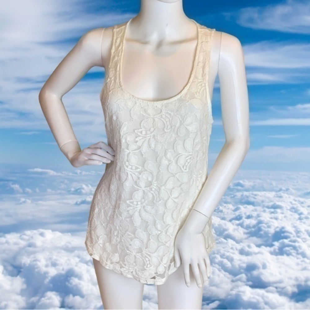 Banana Republic White Cotton Lace Tank Top Size Medium
